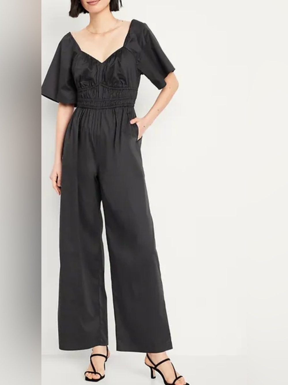 Old Navy Dark Grey Smocked-Waist Wide Leg Jumpsuit Sz S